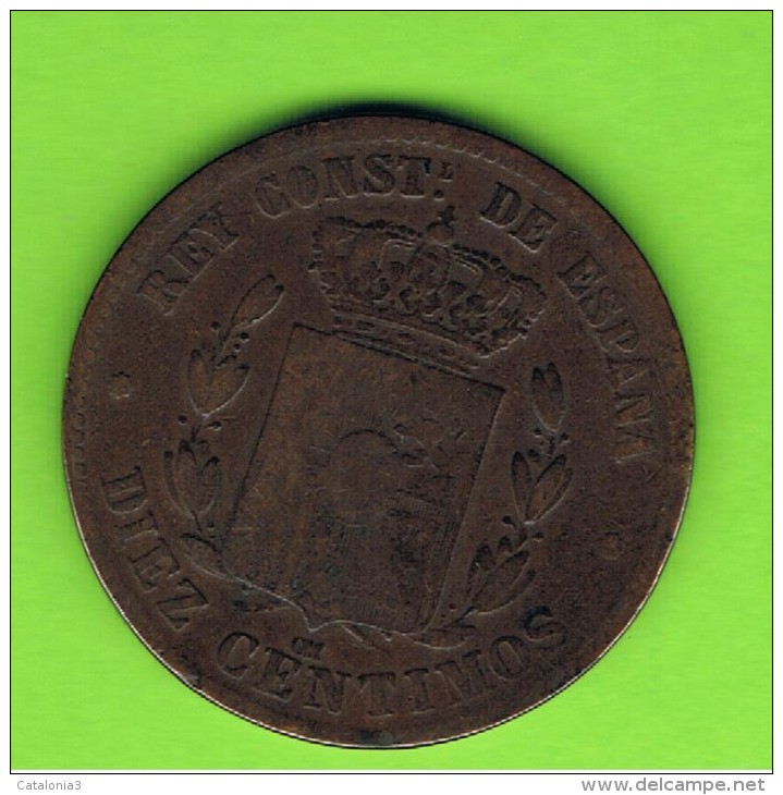 15  ESPAÑA   -  ALFONSO XII  10 Centimos 1878 Patina - Primeras Acuñaciones