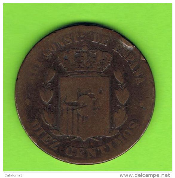 33  ESPAÑA   -  ALFONSO XII  10 Centimos 1877 Patina - Primeras Acuñaciones