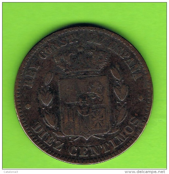 43  ESPAÑA   -  ALFONSO XII  10 Centimos 1877 Patina - Premières Frappes