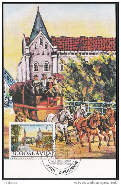 Yugoslavia 1987, Maximum Card "The First Mail Coach In Veliki Beckerek", Ref.bbzg - Maximumkarten