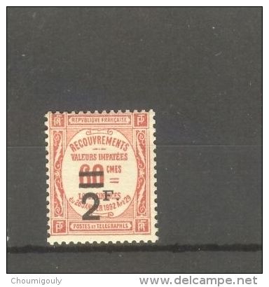 FRANCE STAMP TIMBRE TAXE N° 54 \" 2F SUR 60c ROUGE \" NEUF Xx TTB - Other & Unclassified