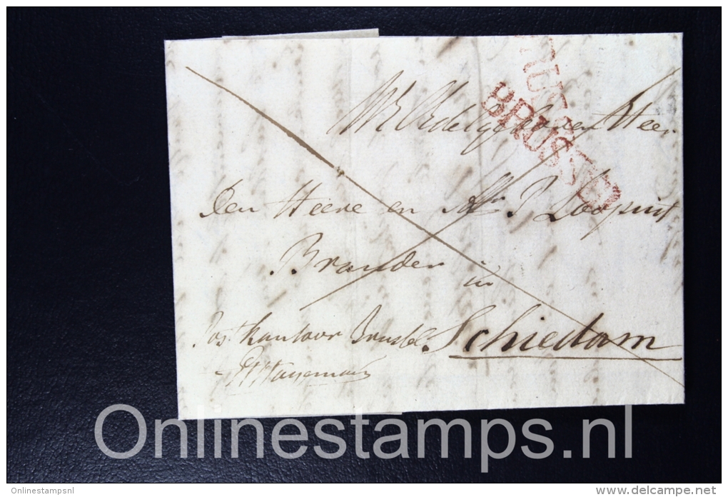 Belgium:Complete Registered Letter Brussels To Schiedam Holland, Double Red Brussel 121 - 1815-1830 (Holländische Periode)