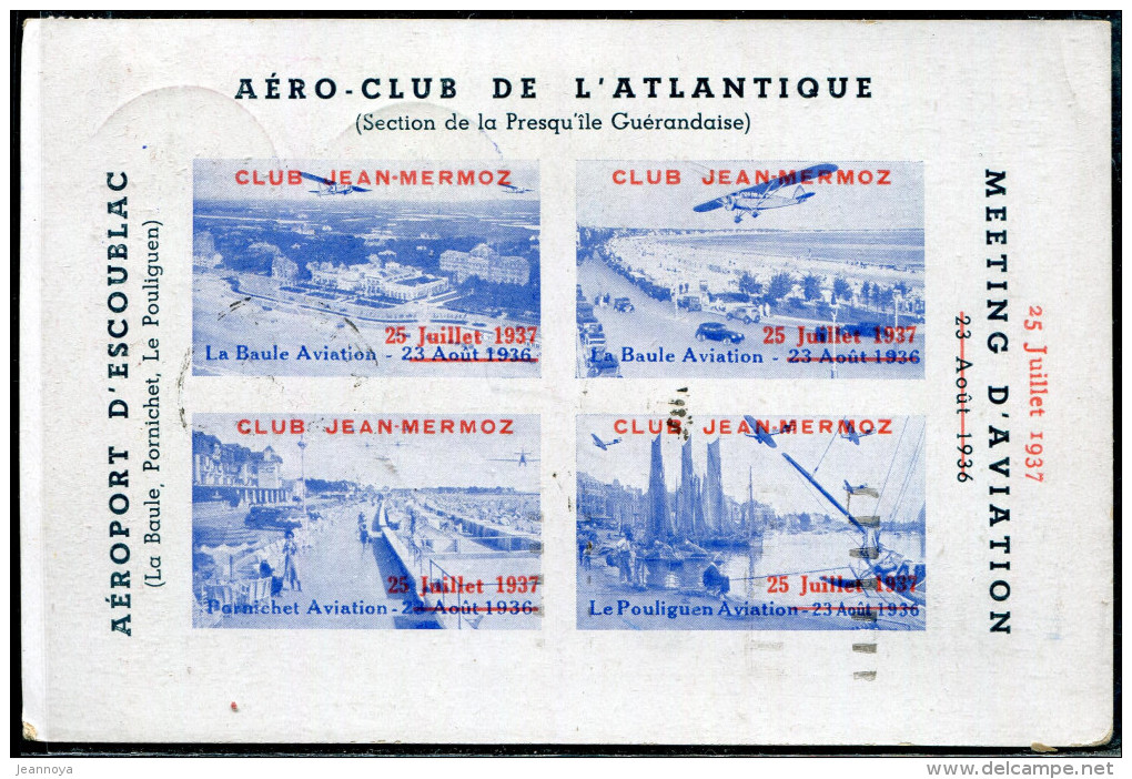 FRANCE - N° 189 + 190 + 337 / CP AVION DE LA BAULE LE 25/7/1937, 1er VOL LA BAULE PARIS MULHOUSE - TB - Premiers Vols