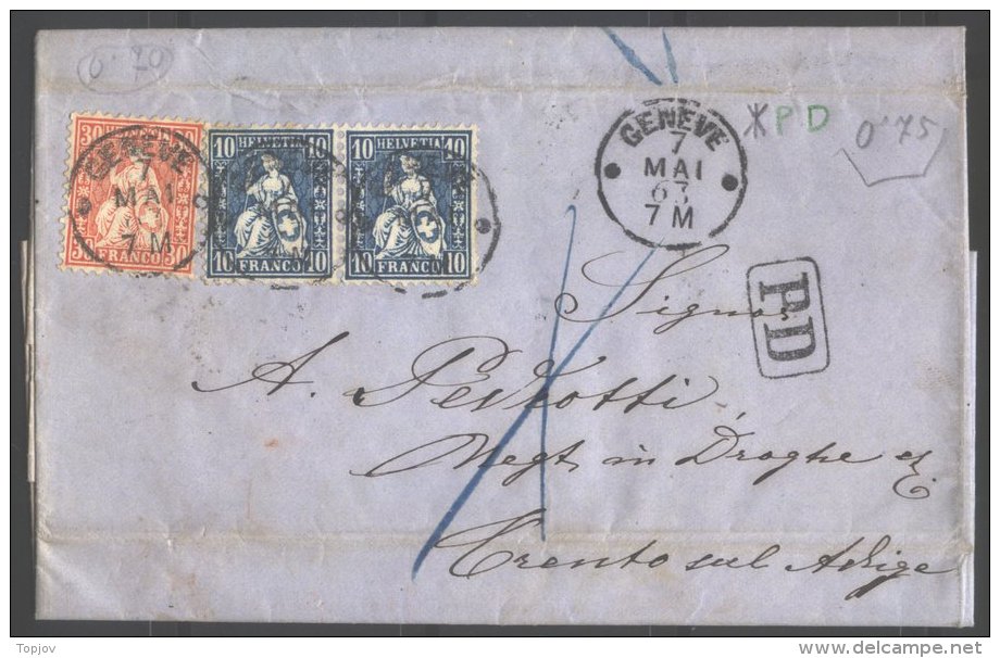 SWITZERLAND -SCHWEIZ  - GENEVE  - 10 Pair + 30 C - 1863 - Briefe U. Dokumente