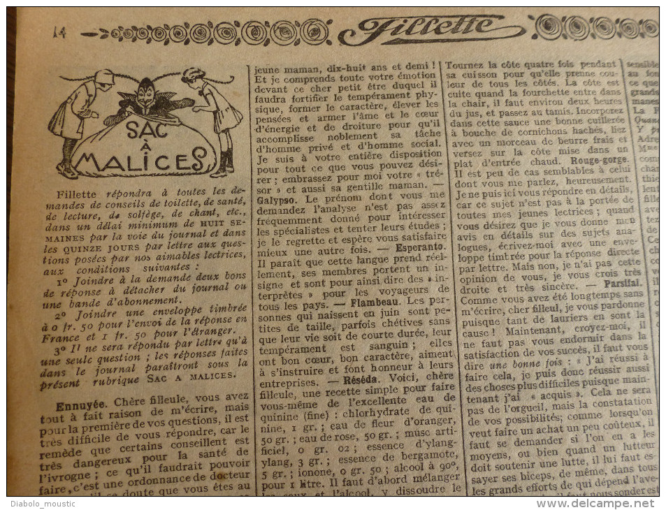 1932 Revue "FILLETTE" :de belles histoires à suivre et aussi ponctuelles comme celle-ci  : JACQUOT LE PERROQUET VERT