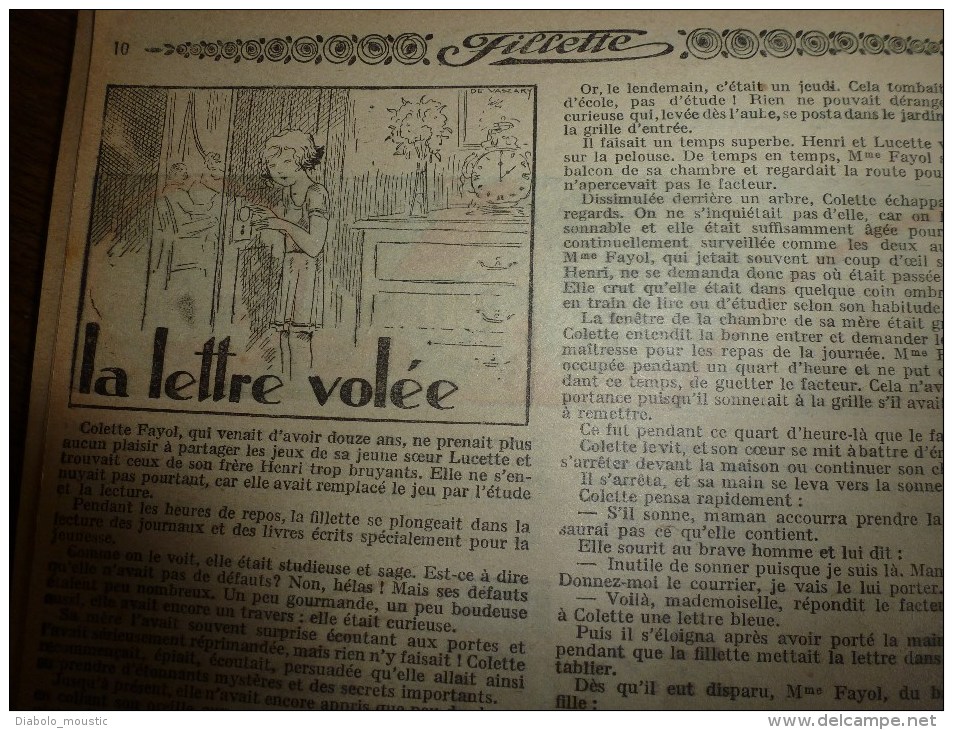 1932  "FILLETTE"  Belles Histoires à Suivre Et Aussi Ponctuelles..comme Celle-ci -----> LA LETTRE VOLEE...etc - Fillette