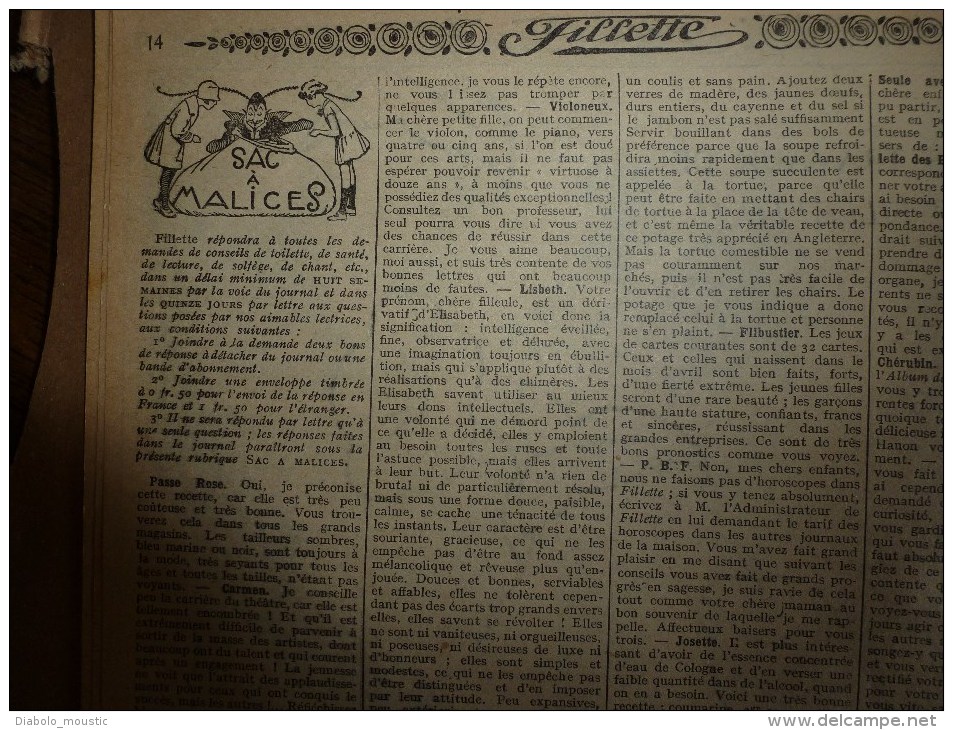 1932  "FILLETTE"  Belles histoires à suivre et aussi ponctuelles..comme celle-ci -----> LA LETTRE VOLEE...etc