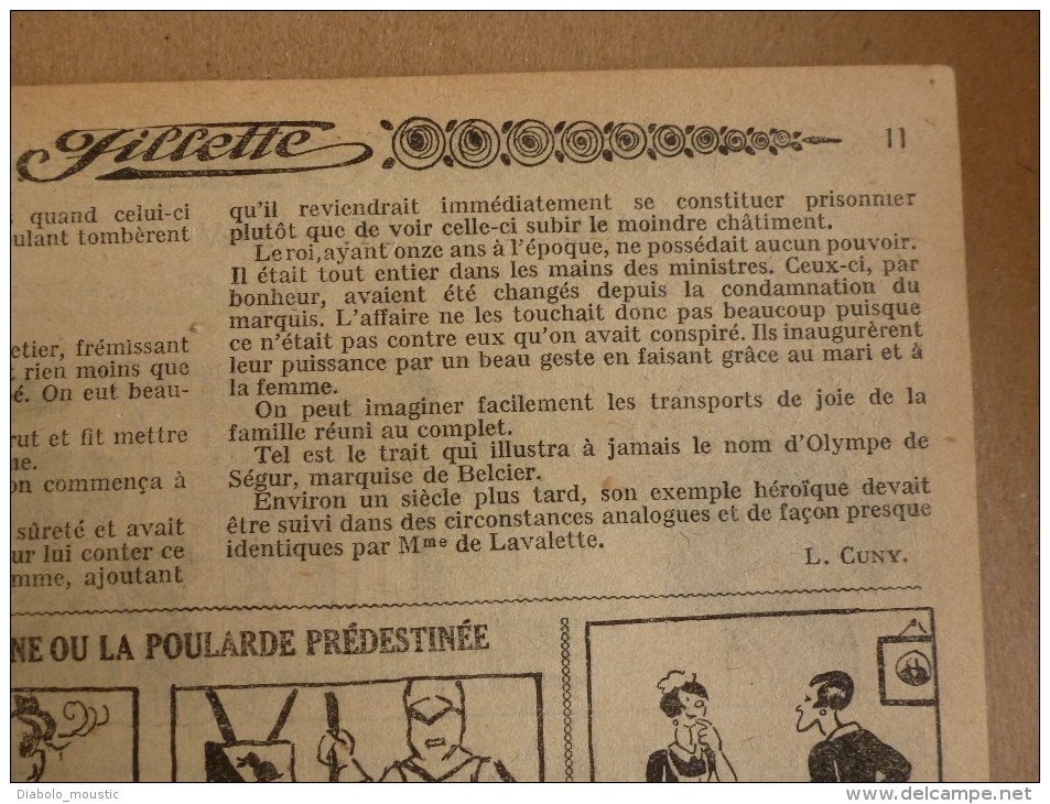 1932  "FILLETTE" Histoires à suivre et aussi ponctuelles véridique : UNE EVASION D'UN CONDAMNE A MORT SOUS LA REVOLUTION