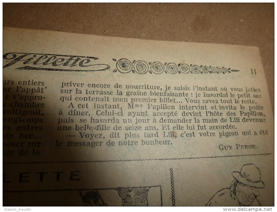 1932  Journal  "FILLETTE"  Histoires à suivre et aussi ponctuelles: LE PIGEON DE LILI PAPILLON DE LA FONTAINE MEDICIS.