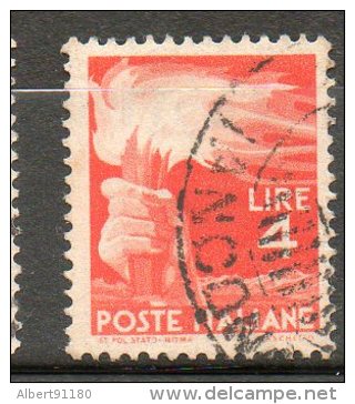 ITALIE  4l Rouge Orange 1945-48 N°492 - Afgestempeld