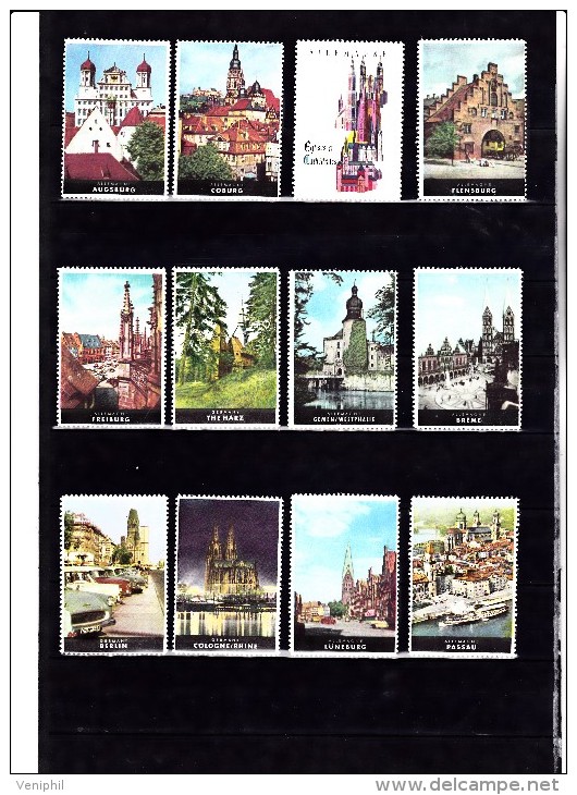 LOT DE 12 VIGNETTES TOURISME COULEURS  ALLEMAGNE - EGLISES  ET CATHEDRALES - Erinnophilie