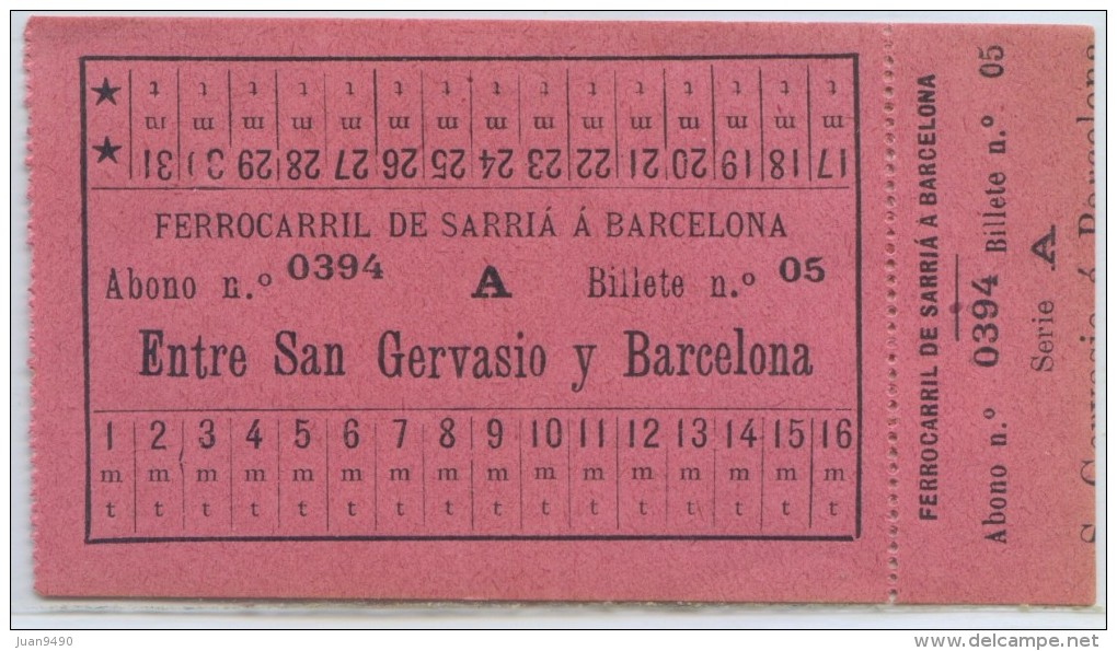 BILLETE ABONO DEL FERROCARRIL DE SARRIA A BARCELONA  (ESPAÑA) //1.900 // (A6) - Europa