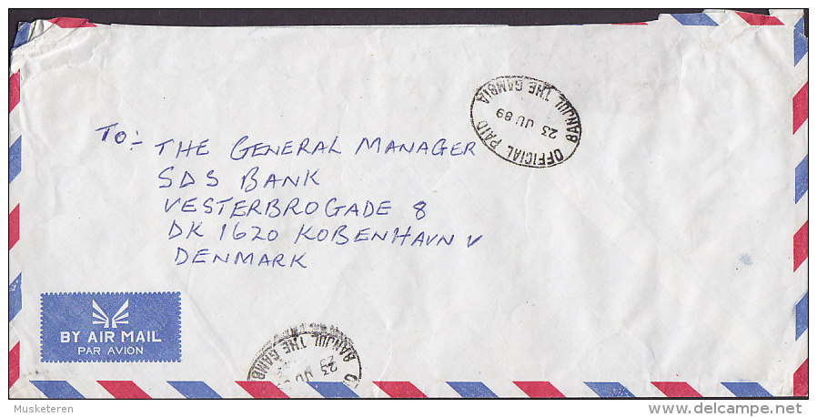 Gambia By Air Mail OFFICE PAID BANJUL THE GAMBIA 1989 Stampless Cover Brief To Denmark (2 Scans) - Gambie (1965-...)