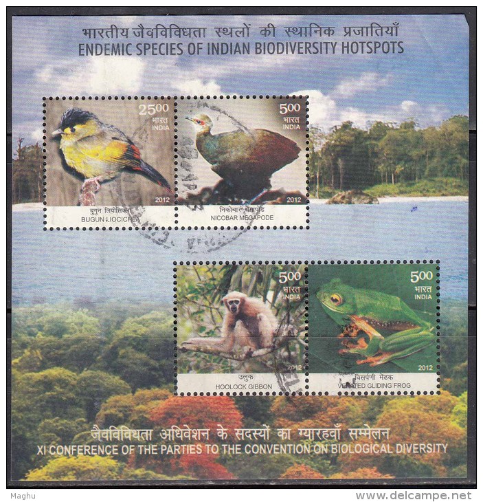 India Used Miniature 2012, Endemic Species Biodiversity Hotspots, Animal Bird, Monkey, Frog. Nature, Tree, Forest, - Gebraucht