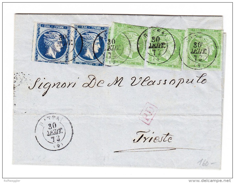Griechenland - Brief 55 Lepta Von Patpai ? 30.9.1873 Nach Triest Mit AK Stempel - Covers & Documents