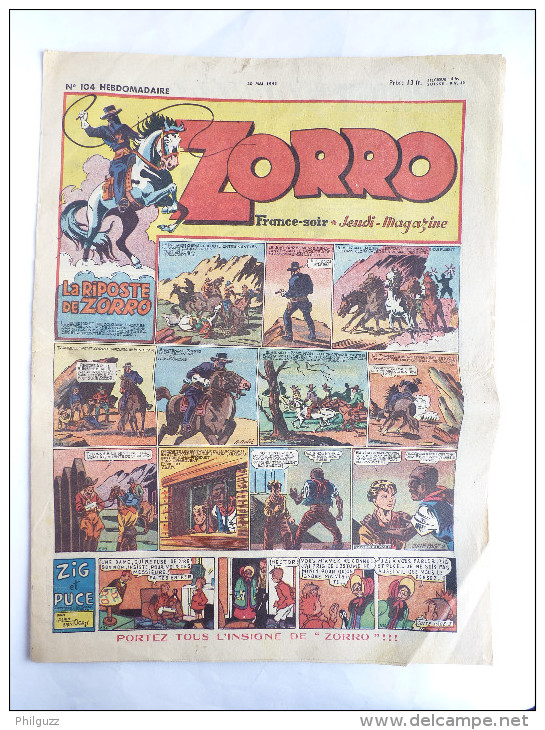 PERIODIQUE ZORRO N°104 - JEUDI MAGAZINE - 1948 - Zorro