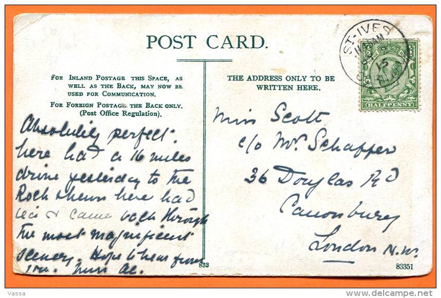 Postmark St- Ives 1915    Cornwall To Old PC Curnard´s Head - St.Ives