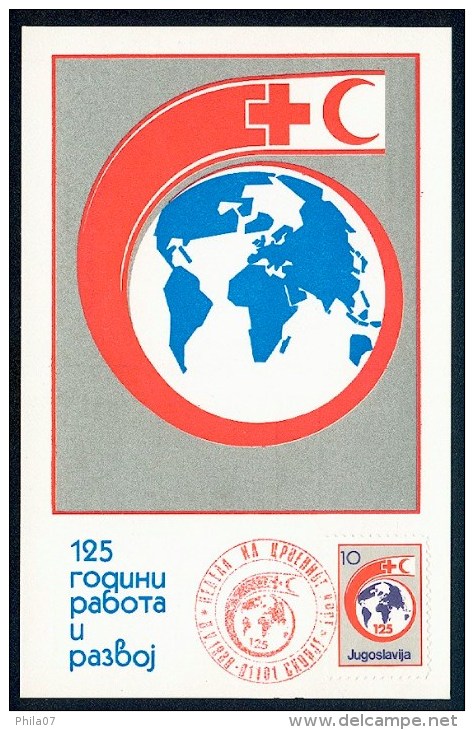 Yugoslavia 1988. Maximum Card ´Red Cross, Stamp Nominal 10 Din´ Card ´125 Years Of Work And Development´ Red Skopje Canc - Cartoline Maximum