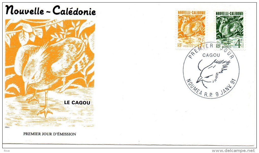 Pli En 1° Jour Du 9 / 1 / 1991 ( ( 2 Valeurs Le CAGOU  )) - Covers & Documents