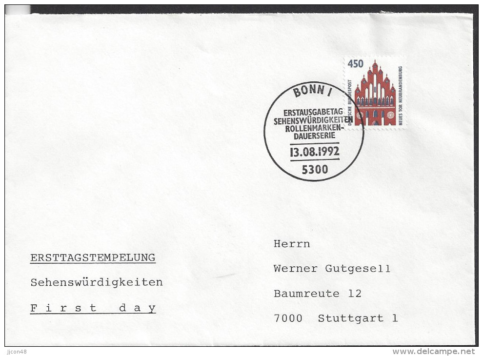 Germany 1992   Sehenswurdigkeiten  FDC  Mi.1623 R I  (zNr. 295) - Roller Precancels