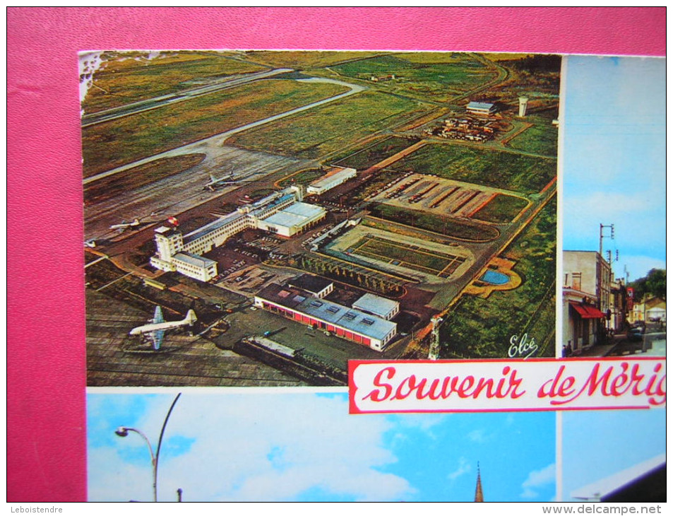 CPM 33  SOUVENIR DE MERIGNAC  MULTI VUES  VUE GENERALE SUR L'AEROPORT   L'EGLISE  LA MAIRIE  LE STADE MUNICIPALE - Merignac