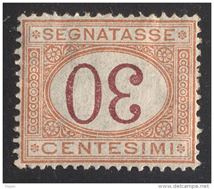 ITALIA  - REGNO SEGNATASSE 30 C OCRE E CARMINO - ERRORE - Cifra CAPOVOLTE - CENTRATO  -  *MLLH -  1870-1874 - Taxe