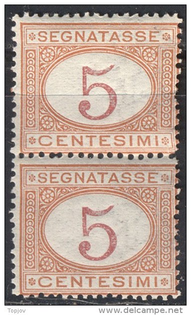 ITALIA  - REGNO SEGNATASSE 5 C OCRE E CARMINO - PAIR  -  **MNH -  1870-1874 - Postage Due