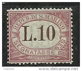 REPUBBLICA DI SAN MARINO 1897-1919 SEGNATASSE  LIRE 10 MNH OTTIMA CENTRATURA - Portomarken