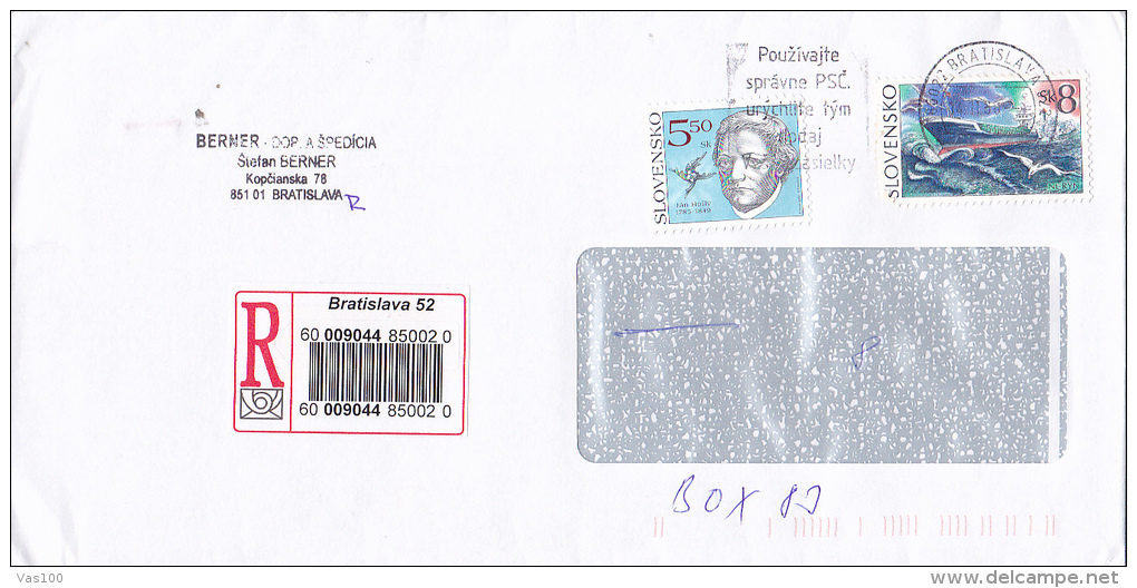 JAN HOLLY, SHIP, BRATISLAVA, STAMPS ON COVER, 1990 - Lettres & Documents