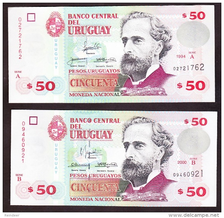 ® URUGUAY - 50 Pesos SERIES A Y B (1994-2000) UNC ***escasos*** - Uruguay