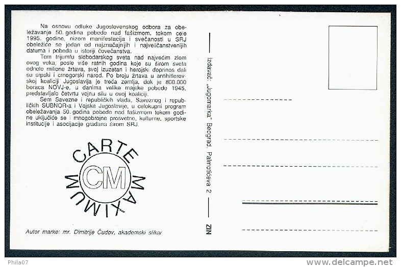 Yugoslavia 1995. Maximum Cards - ´50 Years Of Victory Over Fascism´ - Cartoline Maximum