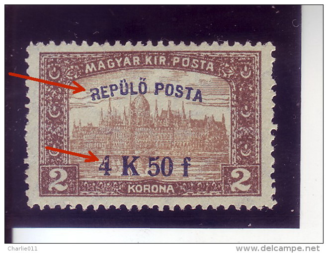 PARLAMENT-OVERPRINT-REPULO POSTA-ERROR-RARE-HUNGARY-1918 - Ongebruikt