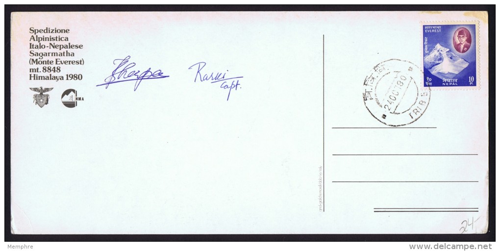 1980 Expédition Italo-Népalaise Mont Everest   Carte Signée - Nepal