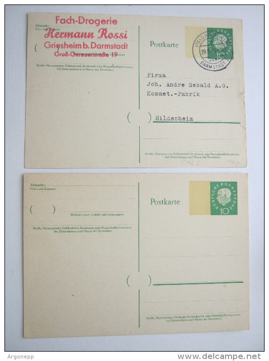 1960, 2 Ganzsachen Heuss - Postkarten - Gebraucht