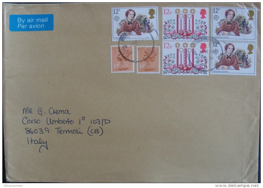 UK 1992 AIR MAIL TO Italy JANE EYRE Bronte Christmas Letter 10p QUEEN ELIZABETH II Used On COVER - Lettres & Documents