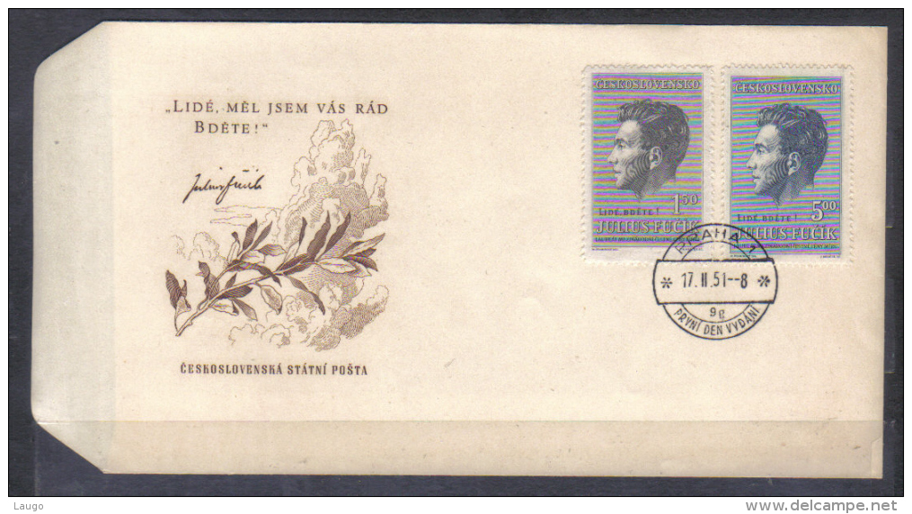 Czechoslovakia FDC Mi 645-646 Julius Fucik , Writer 1951 - FDC