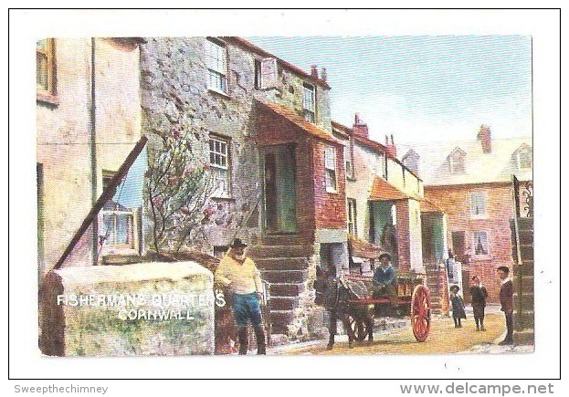 St Ives FISHERMANS QUARTERS Cornwall UNUSED ART DRAWN POSTCARD - St.Ives