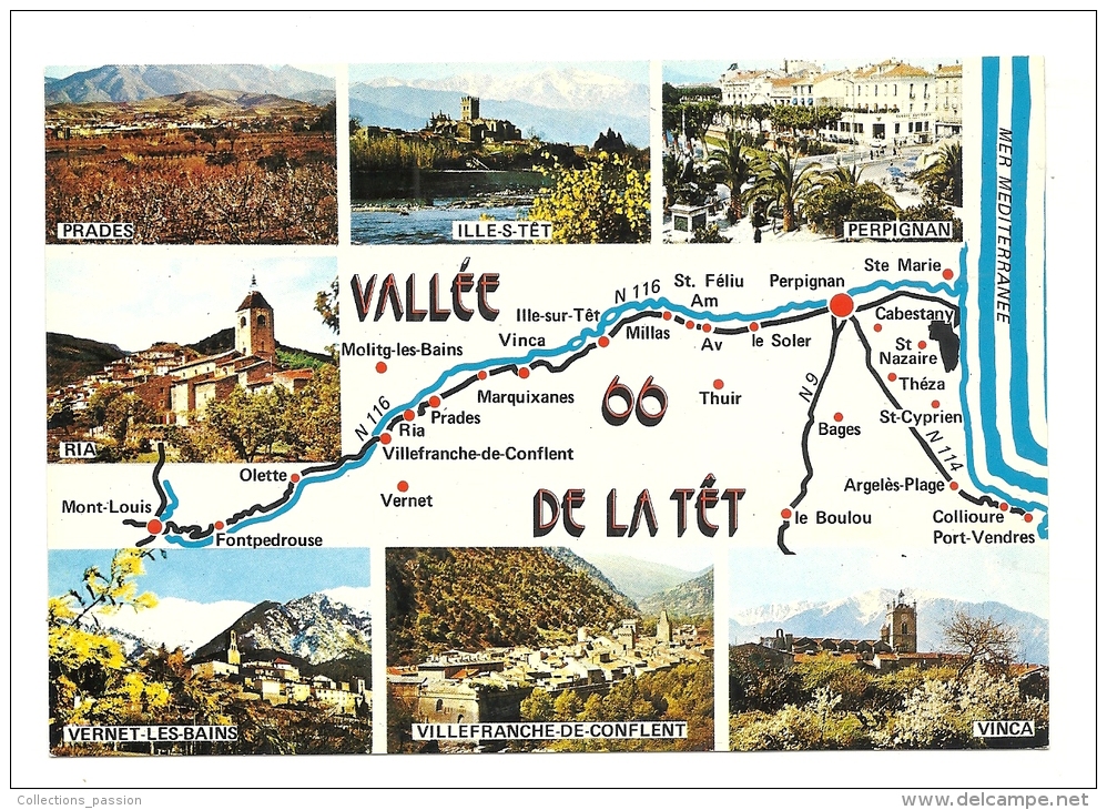 Cp, Carte Géographique - Vallée De La Têt (66) - Carte Geografiche