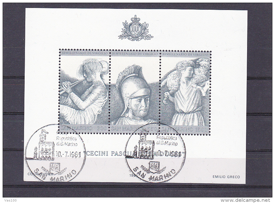 PAINTINGS, BIMILLENARIO DI VIRGILIO, BLOCK STAMP, USED,1981, SAN MARINO - Usati