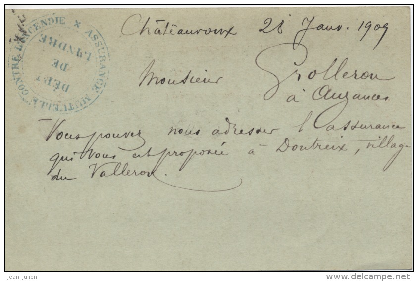 23  -  CARTE POSTALE  De  1909   -   CHATEAUROUX   Pour AUZANCES - Auzances
