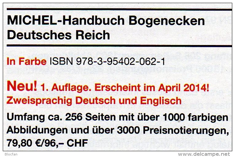 Handbuch Bogenecken Reichspost Michel Katalog 2014 Neu 80€ 3.Reich Stamps To 1945 Corner New Special Catalog Old Germany - Collections