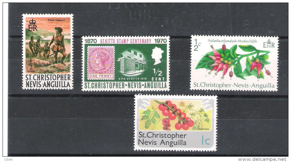 SAINT CHRISTOPHE :Saint Christophe Nevis Et Anguilla:état Associé:lot De 4 TP Série Courante Et Centenaire Du Timbre - San Cristóbal Y Nieves - Anguilla (...-1980)