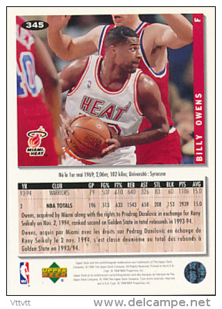 Basket NBA (1994), BILLY OWENS, MIAMI HEAT, Collector&acute;s Choice (n° 345), Upper Deck, Trading Cards... - 1990-1999