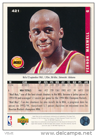 Basket NBA (1994), VERNON MAXWELL, HOUSTON ROCKETS, Collector&acute;s Choice (n° 421), Upper Deck, Trading Cards... - 1990-1999