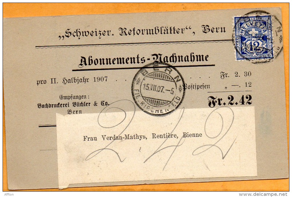 Switzerland 1907 Card Mailed - Brieven En Documenten