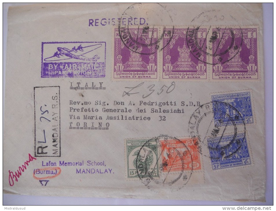 Birmanie Lettre Recommandee  De Mandalay 1960 - Myanmar (Burma 1948-...)