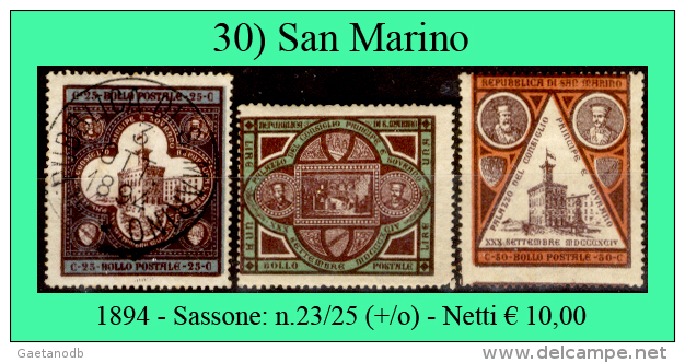 San-Marino-0030 - 1894-Sassone: N.23/25 (+/o),  Privi Di Difetti Occulti. - Unused Stamps