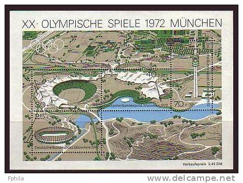 1972 GERMANY OLYMPIC GAMES MUNICH SOUVENIR SHEET MICHEL: B7 MNH ** - 1959-1980