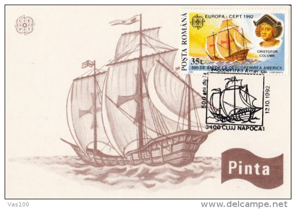 CHRISTOPHER COLUMBUS, EXPLORER, PINTA SHIP, CM, MAXICARD, CARTES MAXIMUM, 1992, GERMANY - Cristoforo Colombo