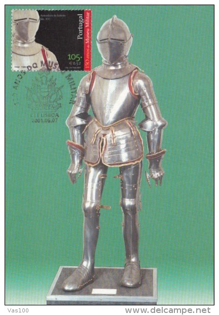 KNIGHT ARMOUR, MILITARY MUSEUM, CM, MAXICARD, CARTES MAXIMUM, 2001, PORTUGAL - Cartes-maximum (CM)